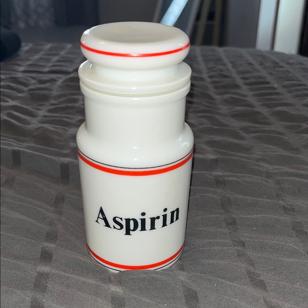 White and Red Ceramic Aspirin Jar